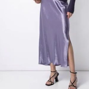 Vince Side Slit Satin Midi Skirt